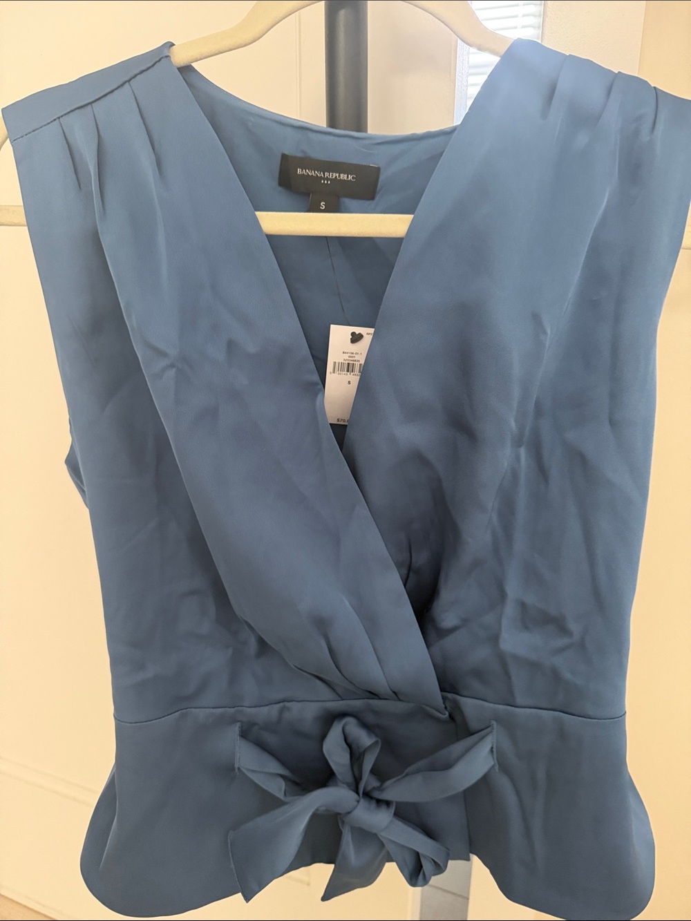 Banana Republic Dusty Blue One-Shoulder Wrap Top with Waist Tie